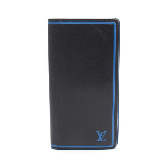 Louis Vuitton Portefeuille Brazza Fold long Wallet leather Taiga black blue - Picture 1 of 7